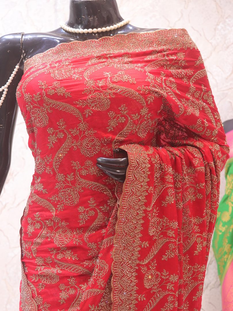 “The Majestic Red” Premium Designer Saree - Image 2