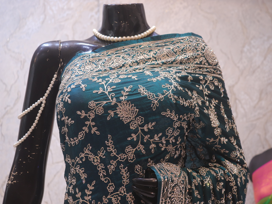 “The Prussian Green” Premium Designer Saree