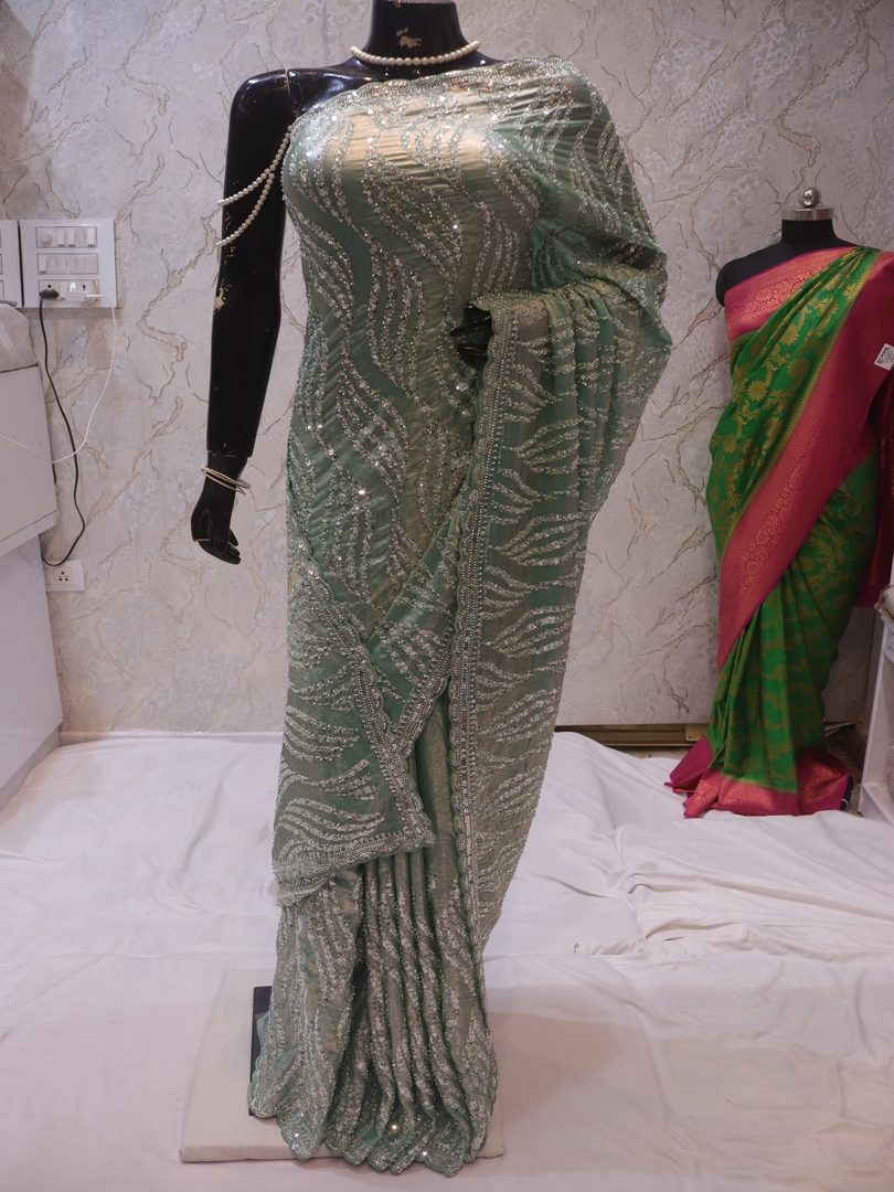 "The Light Turquoise" Premium Designer Saree - Image 3