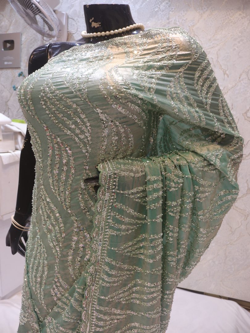 "The Light Turquoise" Premium Designer Saree - Image 4