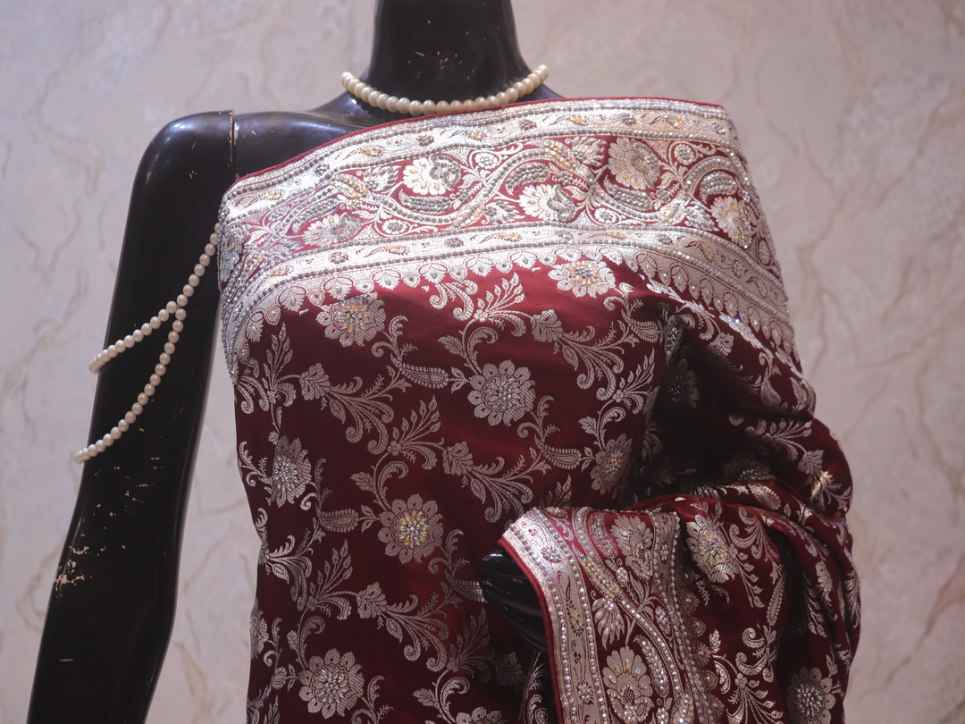 "The Vintage Maroon" Premium Banarasi Silk Saree