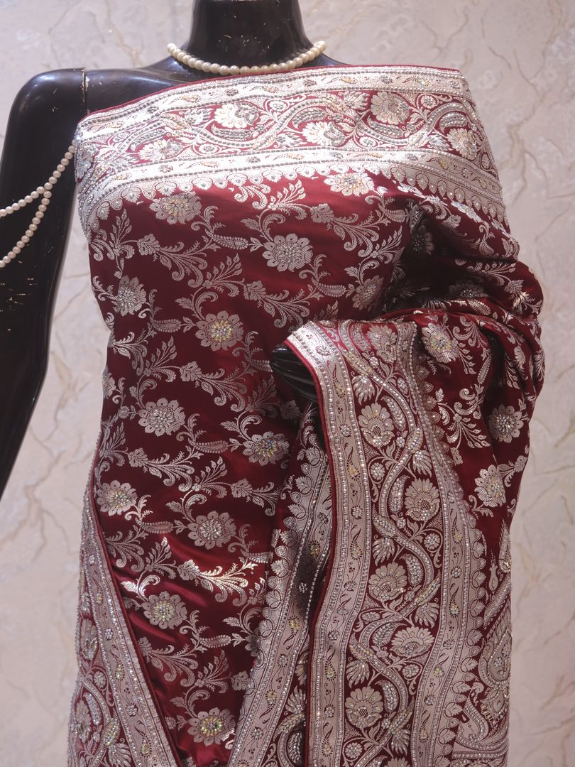 "The Vintage Maroon" Premium Banarasi Silk Saree - Image 2