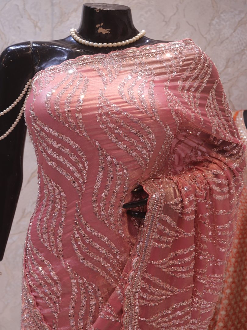 "The Flamingo Pink" Premium Designer Saree - Image 2