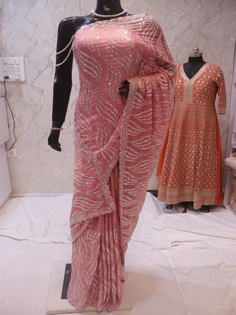 "The Flamingo Pink" Premium Designer Saree - Image 3