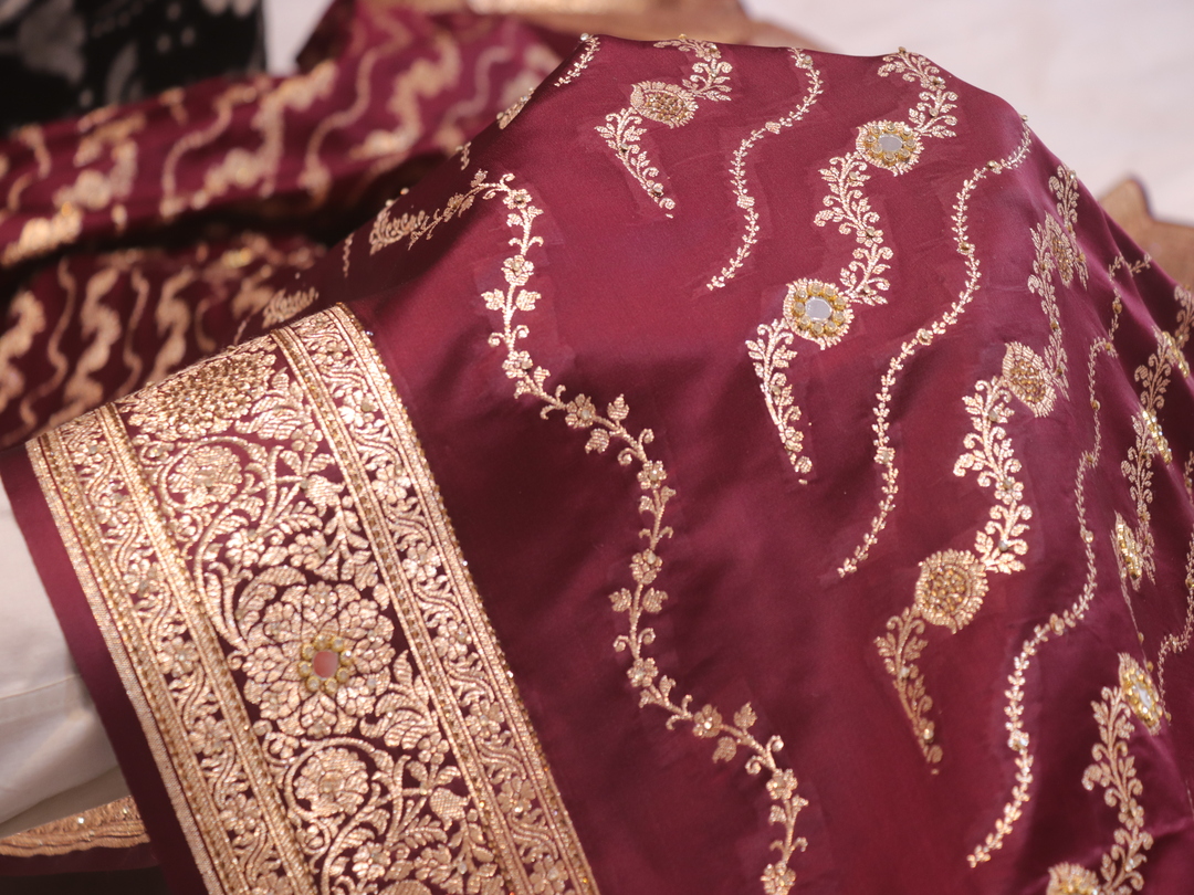 "The Dark Maroon" Premium Banarasi Katan Silk Saree - Image 5