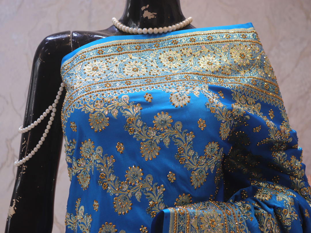 "The Cerulean Blue" Premium Bridal Banarasi Silk Saree
