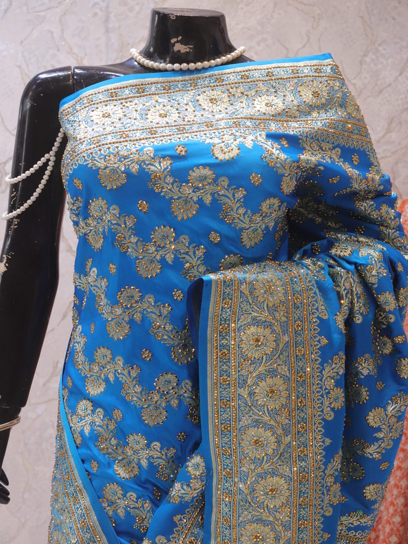 "The Cerulean Blue" Premium Bridal Banarasi Silk Saree - Image 2
