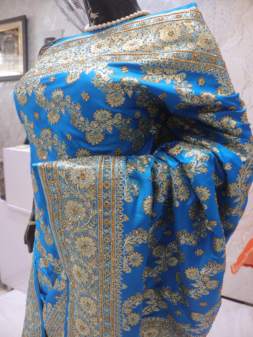 "The Cerulean Blue" Premium Bridal Banarasi Silk Saree - Image 4