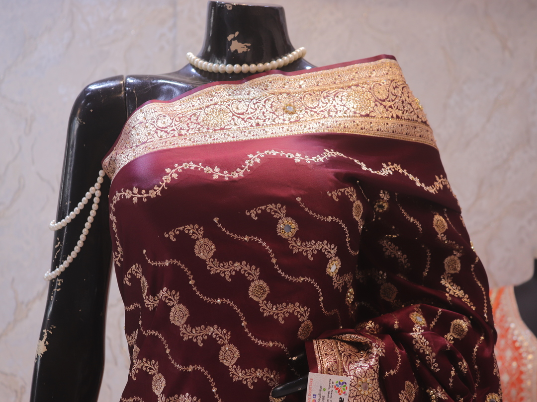 "The Dark Maroon" Premium Banarasi Katan Silk Saree