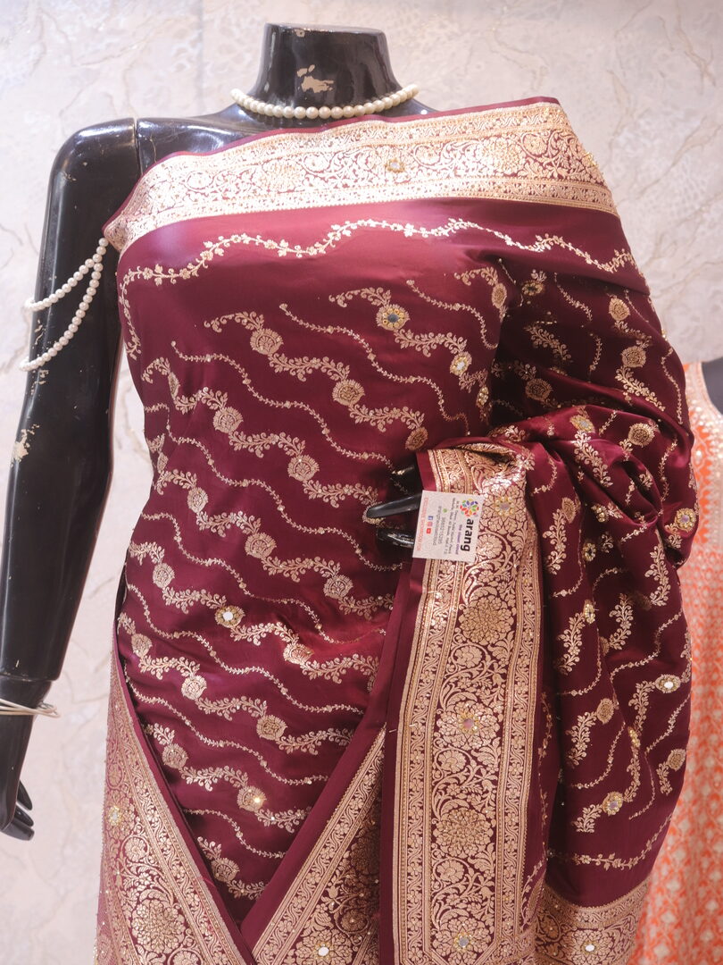 "The Dark Maroon" Premium Banarasi Katan Silk Saree - Image 2