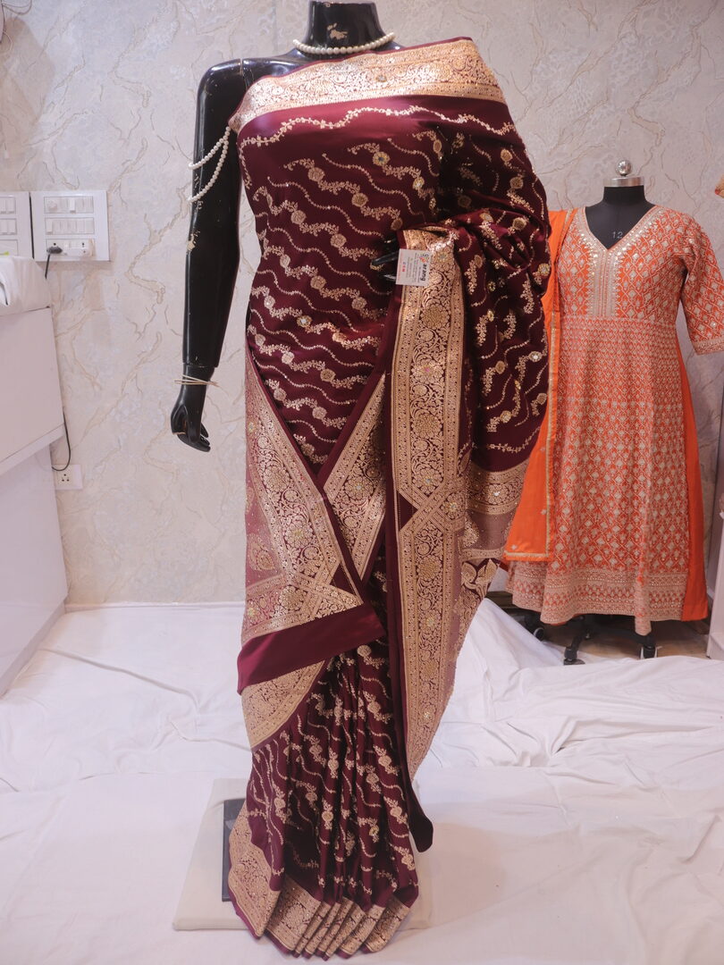 "The Dark Maroon" Premium Banarasi Katan Silk Saree - Image 3