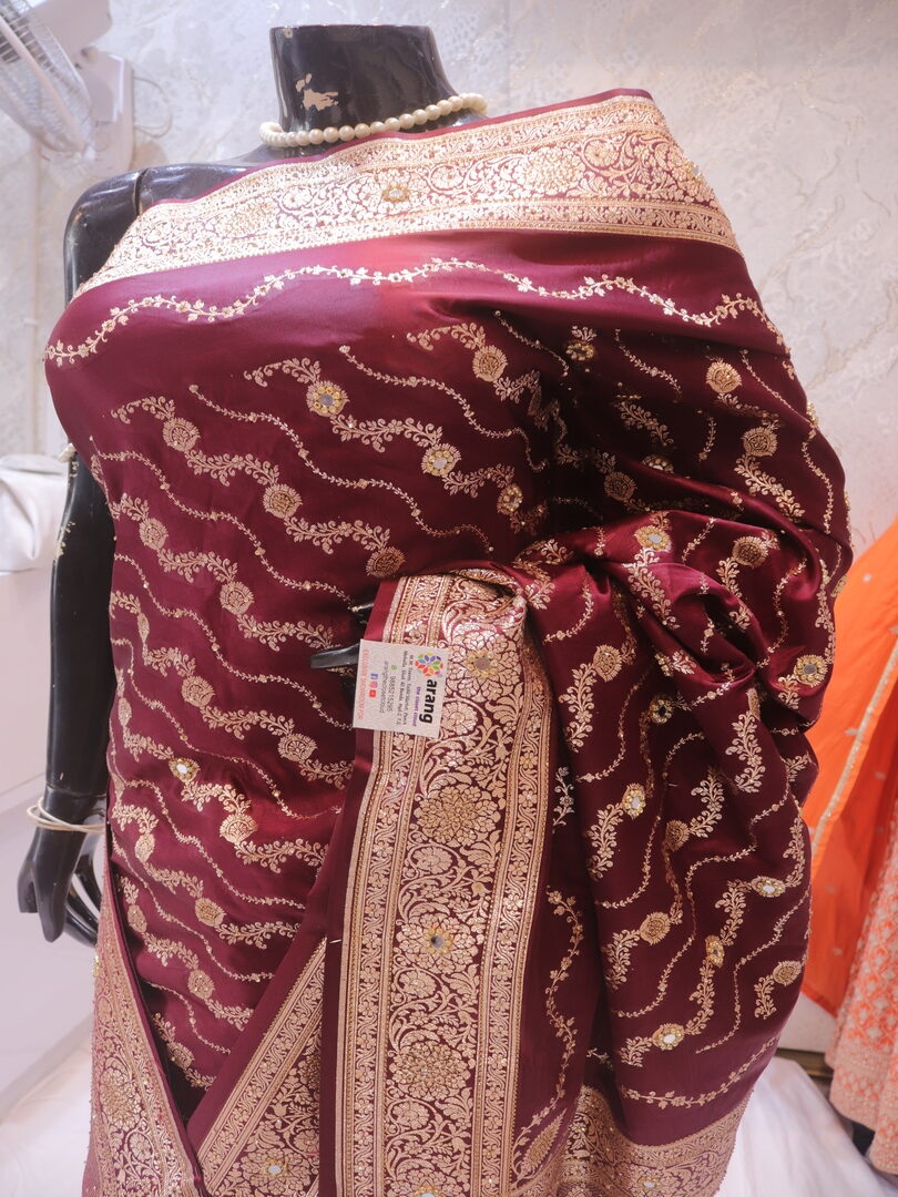 "The Dark Maroon" Premium Banarasi Katan Silk Saree - Image 4