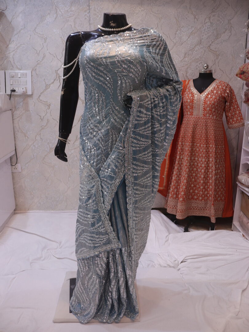 "The Turkish Blue" Premium Designer Saree - Image 3