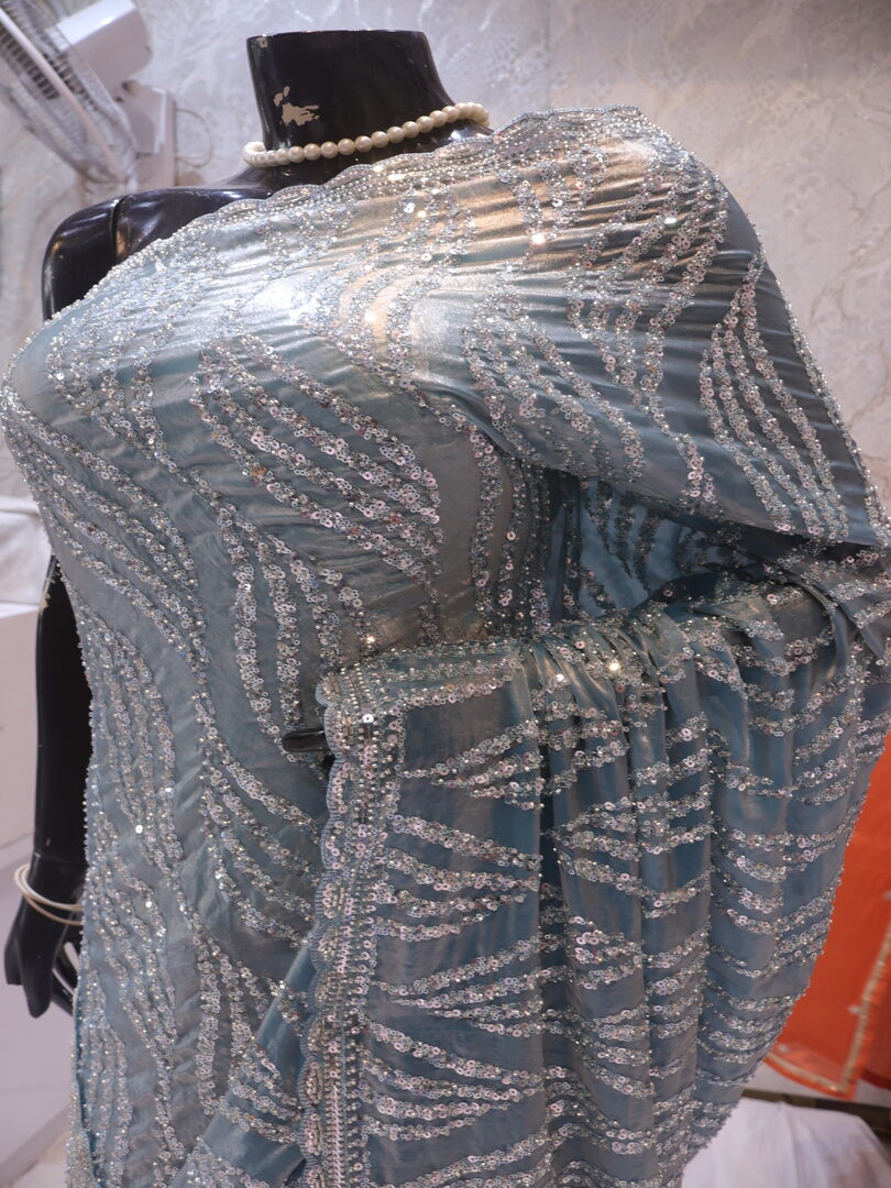 "The Turkish Blue" Premium Designer Saree - Image 4