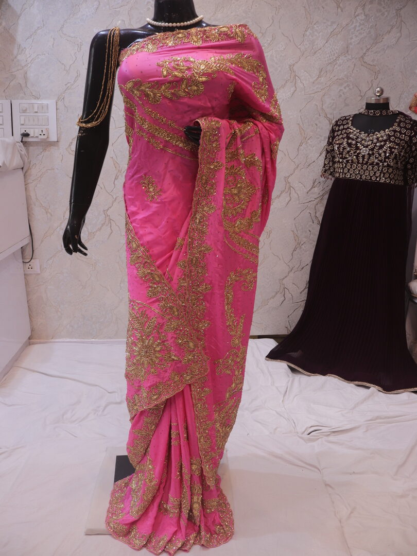 “The Persian Pink” Premium Handcrafted Saree - Image 3