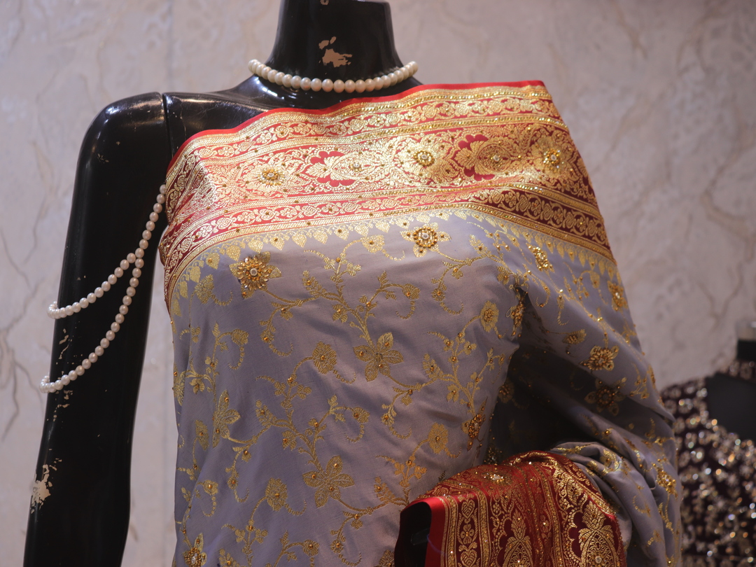 "The Baby Blue Duet" Premium Banarasi Silk Saree