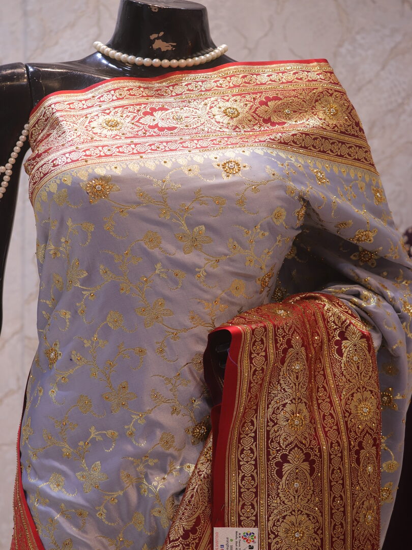 "The Baby Blue Duet" Premium Banarasi Silk Saree - Image 2