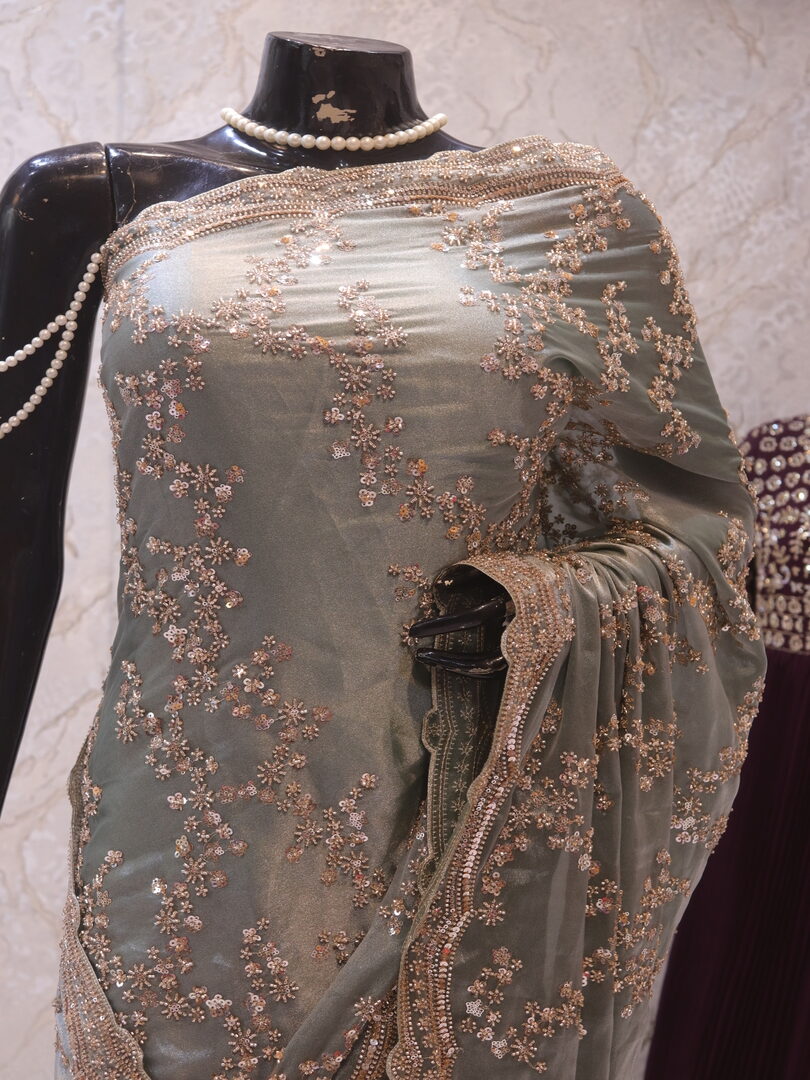 "The Laurel Green” Premium Designer Saree - Image 2