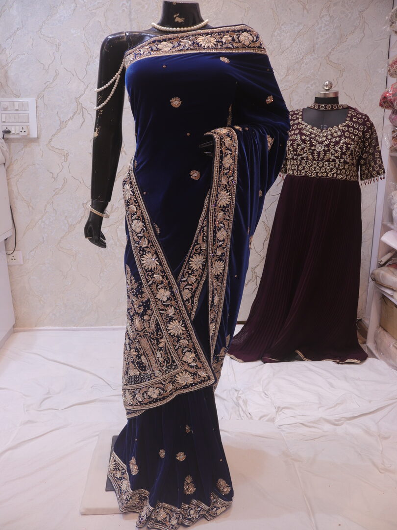 “The Prussian Blue” Premium Handcrafted Saree - Image 3