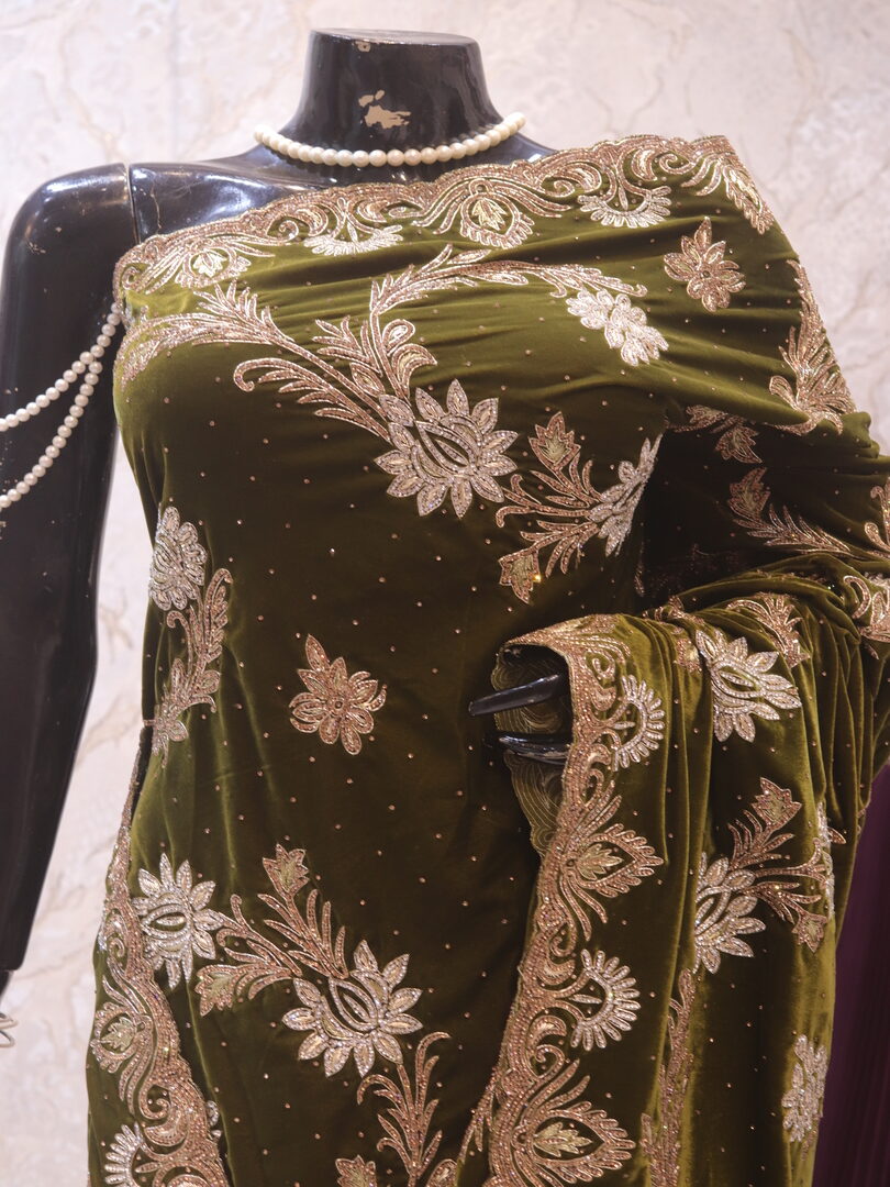 “The Olive Green” Premium Handcrafted Saree - Image 2
