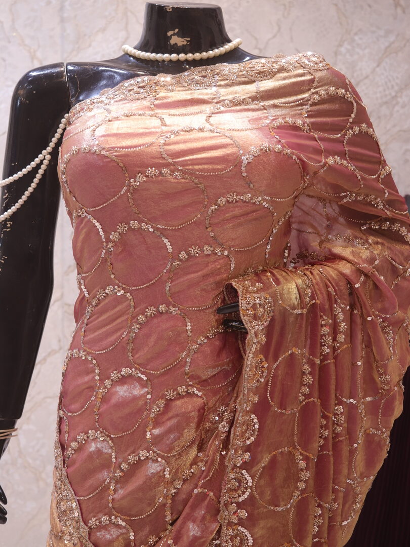 "The Golden Pink” Premium Designer Saree - Image 2