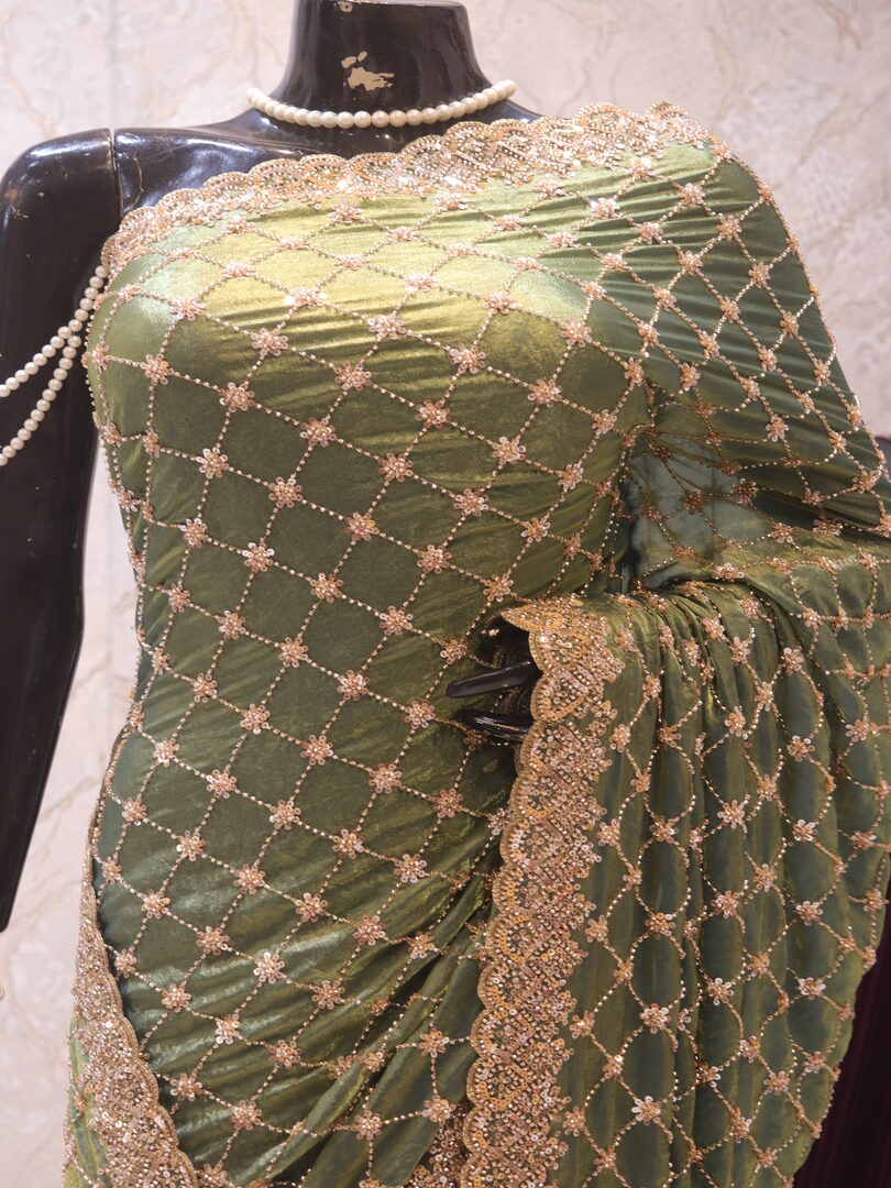 “The Olive Green” Premium Designer Saree - Image 2