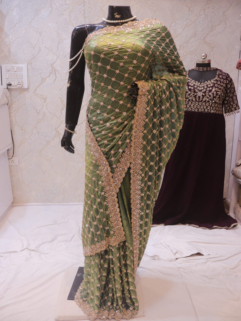 “The Olive Green” Premium Designer Saree - Image 3