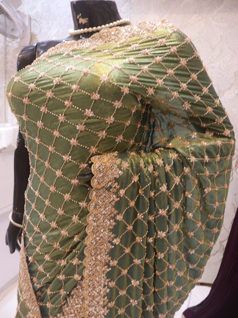“The Olive Green” Premium Designer Saree - Image 4