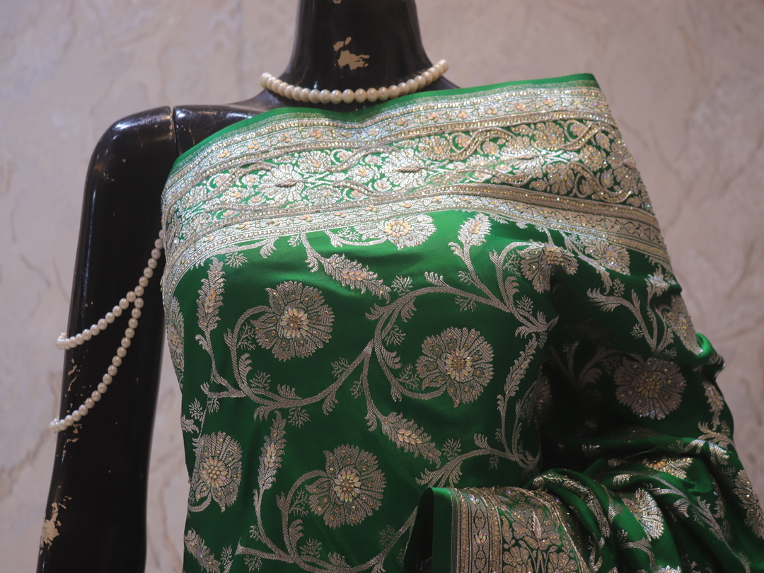 "The True Green" Premium Banarasi Silk Saree