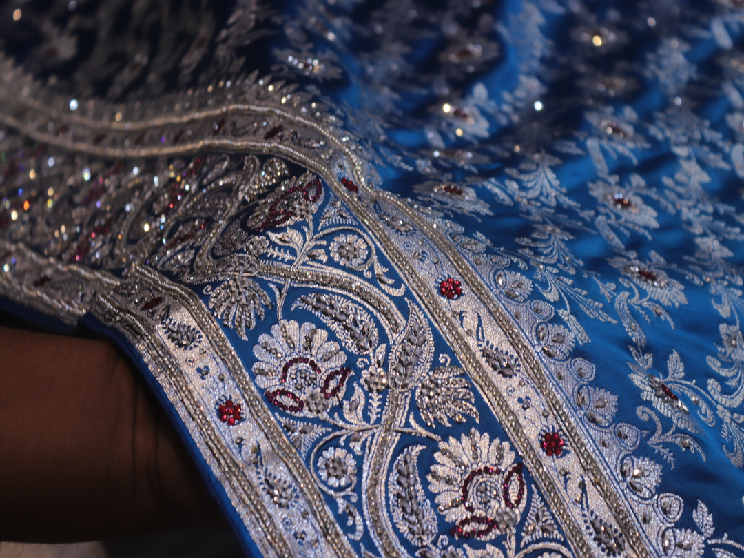 "The Prussian Blue" Premium Bridal Banarasi Silk Saree - Image 5