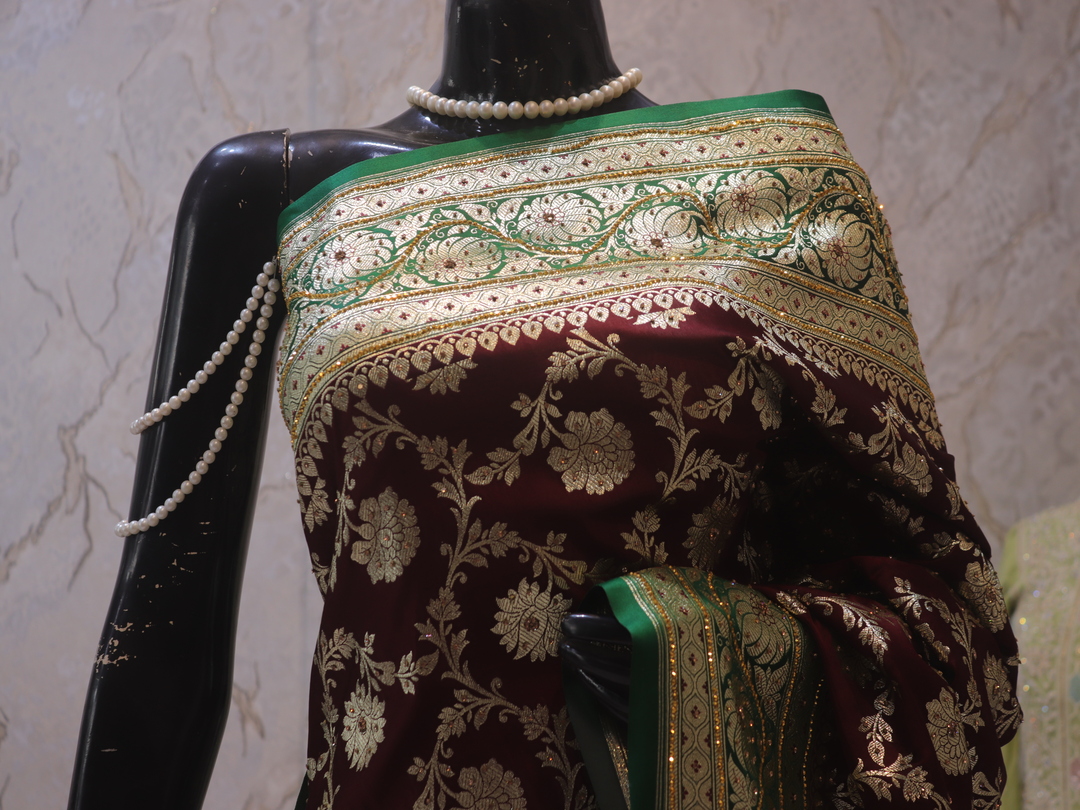 "The Garnet Duet" Premium Banarasi Silk Saree