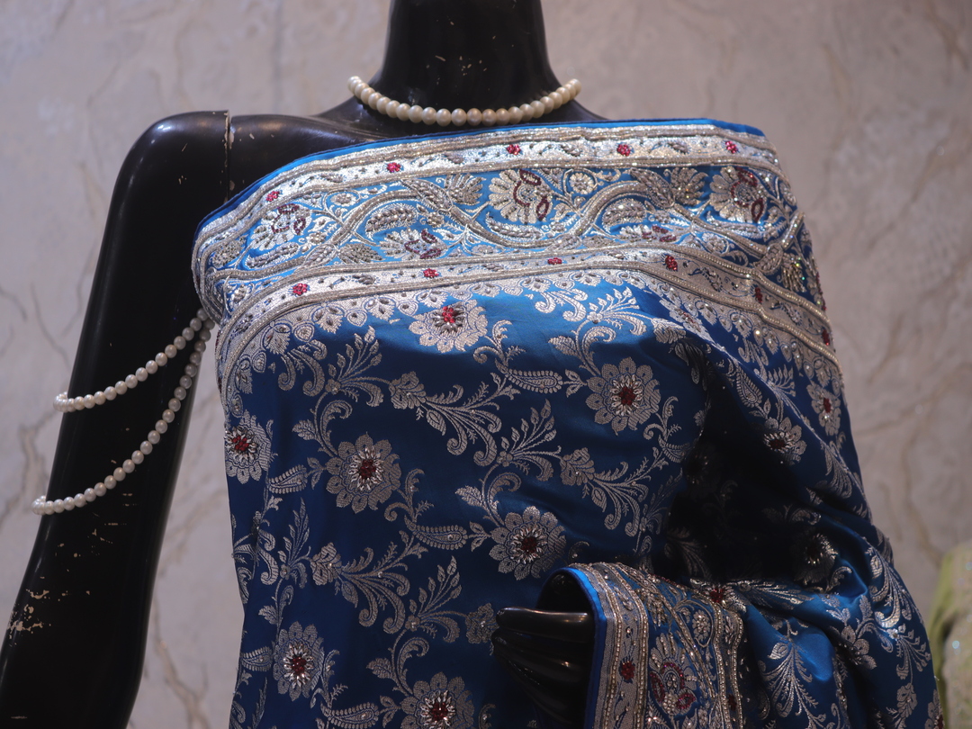 "The Prussian Blue" Premium Bridal Banarasi Silk Saree