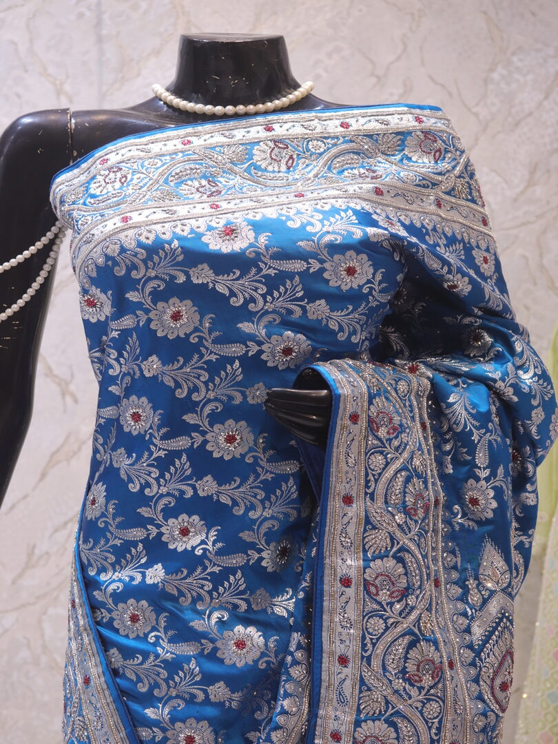 "The Prussian Blue" Premium Bridal Banarasi Silk Saree - Image 2