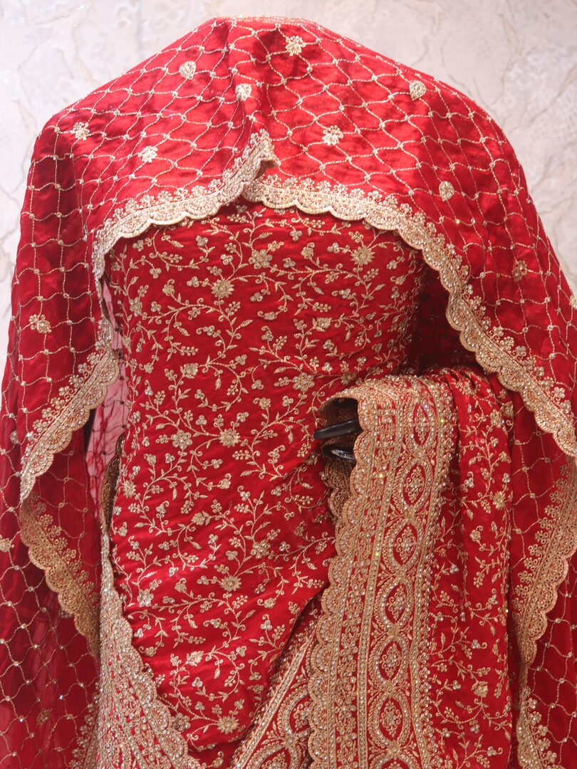 “The Turkish Red” Premium Designer Saree With Veil - Image 2