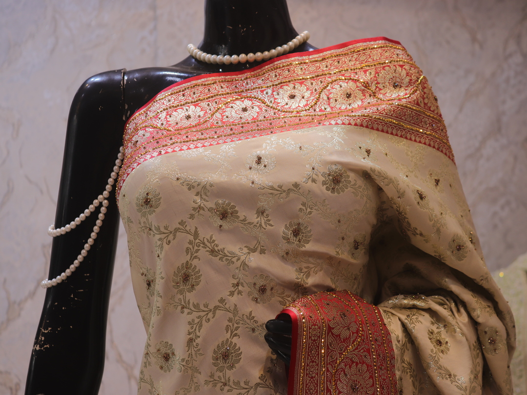 "The Ceramic White" Premium Bridal Banarasi Silk Saree