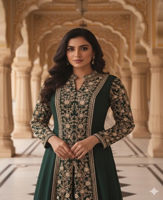 The Premium Designer Long Koti Frock Style Ready to Wear Dress - Image 2