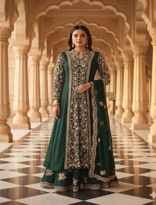 The Premium Designer Long Koti Frock Style Ready to Wear Dress - Image 3