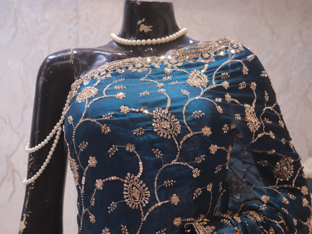 “The Prussian Blue” Premium Designer Saree