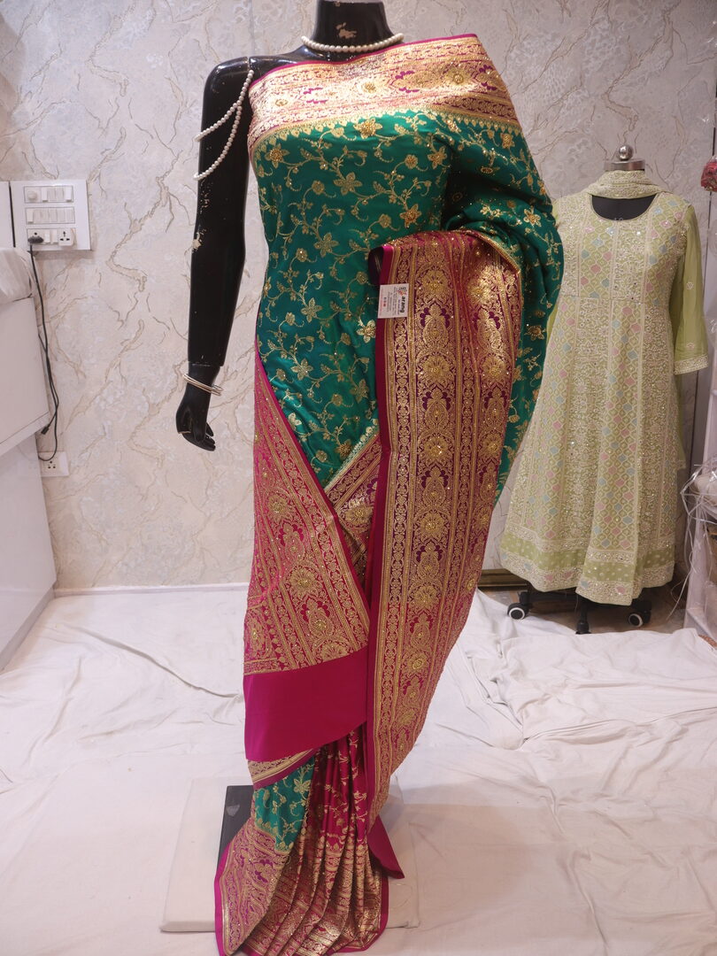 "The Persian Green Duet" Premium Banarasi Silk Saree - Image 3