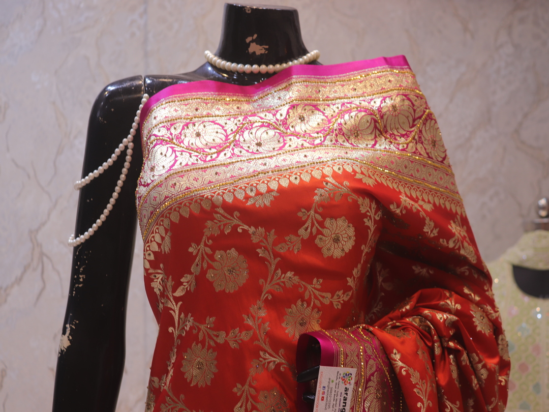 "The Vermillion Red" Premium Bridal Banarasi Silk Saree