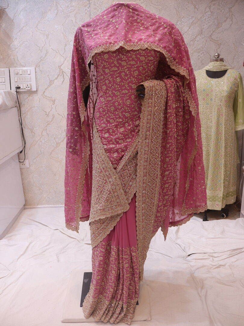 "The Valentine Pink" Vol 2 Premium Designer Saree with Veil - Image 3