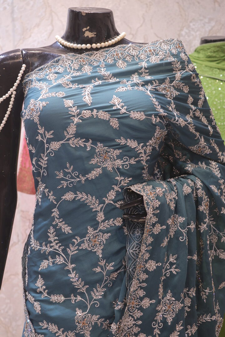 “The Columbia Blue” Premium Designer Saree - Image 2