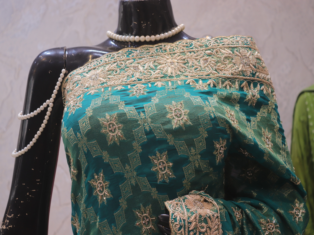 "The Persian Green" Premium Banarasi Chiffon Saree