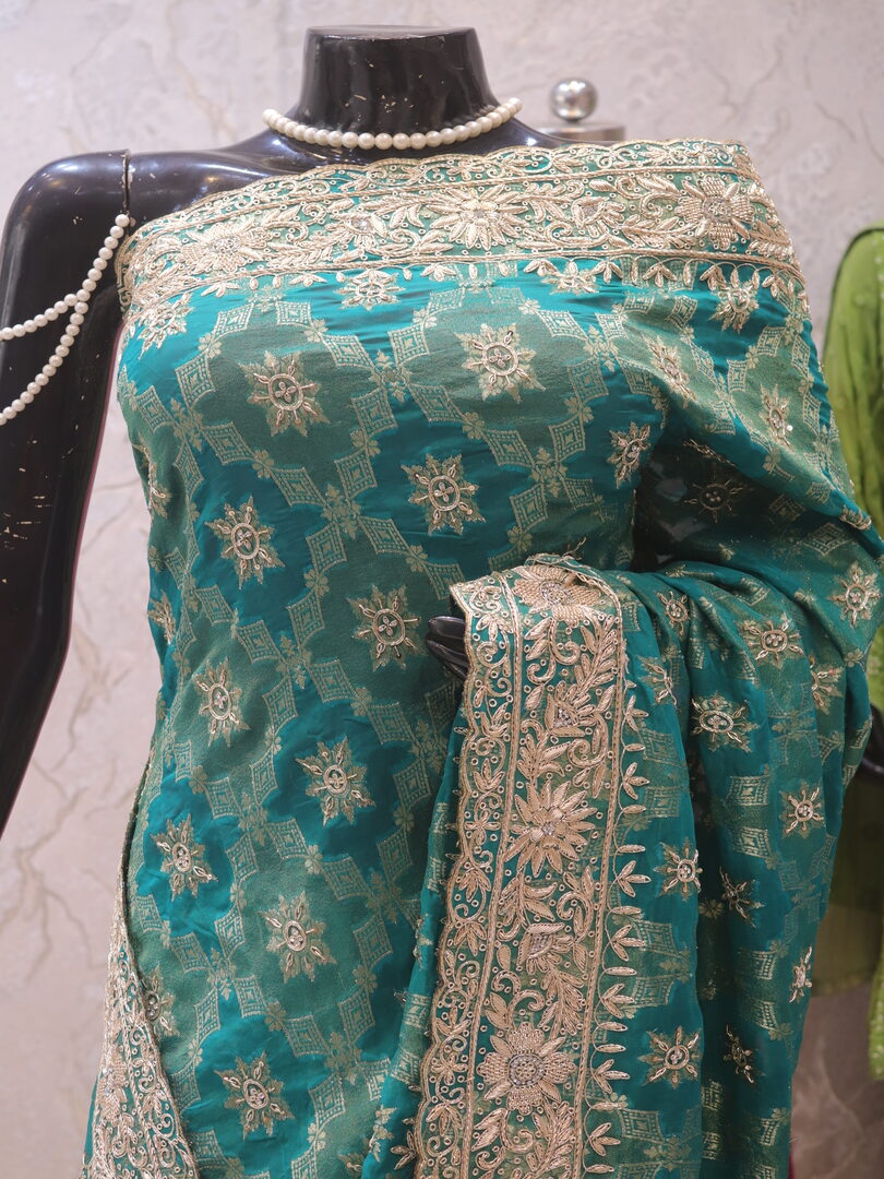 "The Persian Green" Premium Banarasi Chiffon Saree - Image 2