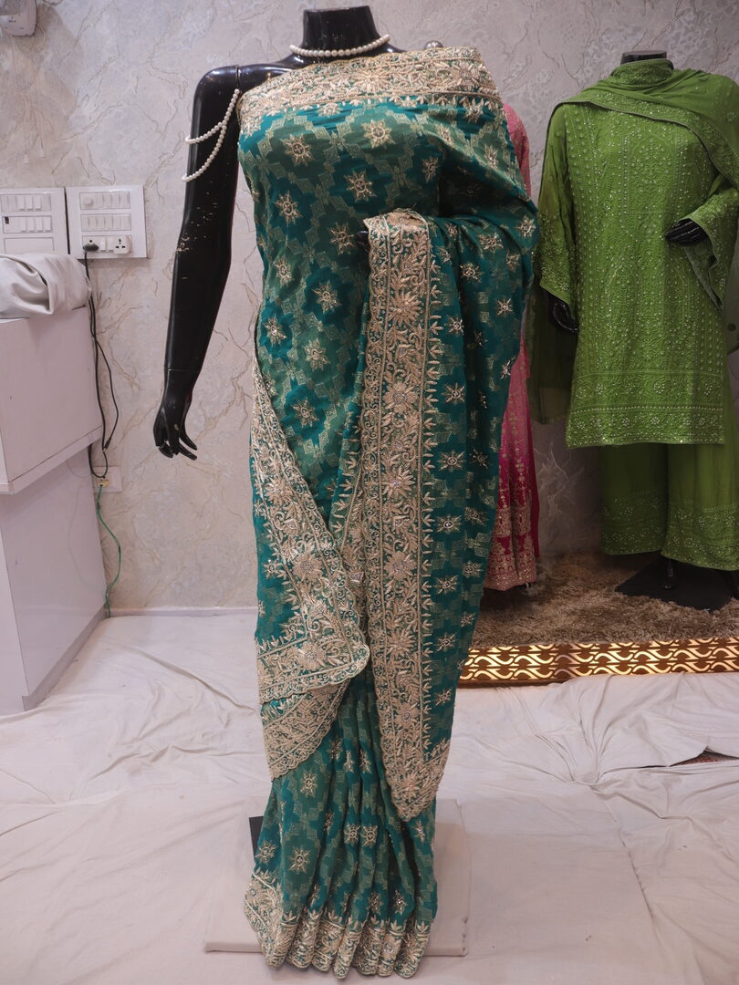 "The Persian Green" Premium Banarasi Chiffon Saree - Image 3