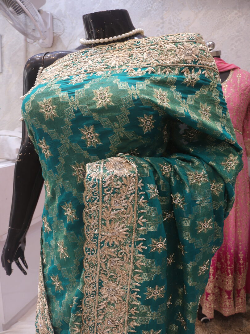 "The Persian Green" Premium Banarasi Chiffon Saree - Image 4