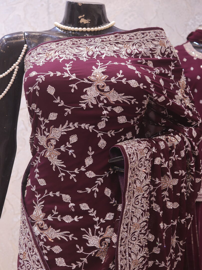 “The Deep Wine” Premium Designer Saree - Image 2