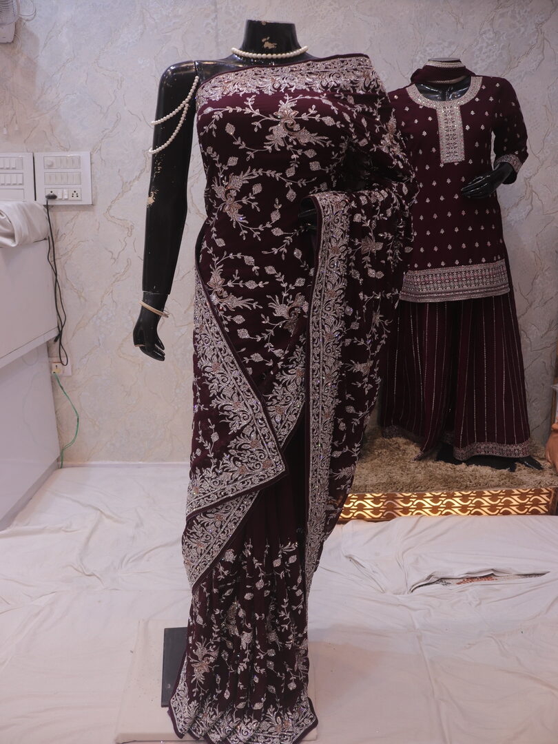 “The Deep Wine” Premium Designer Saree - Image 3