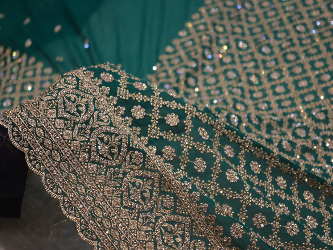 "The Persian Green" Premium Designer Saree with Veil - Image 5