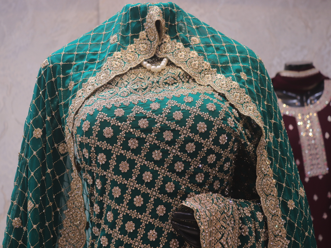 "The Persian Green" Premium Designer Saree with Veil